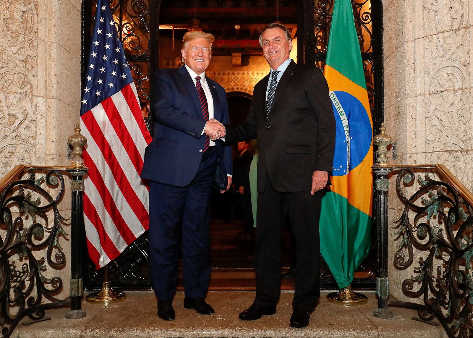 Donald Trump e Jair Bolsonaro em jantar em Mar-a-Lago, em 2020